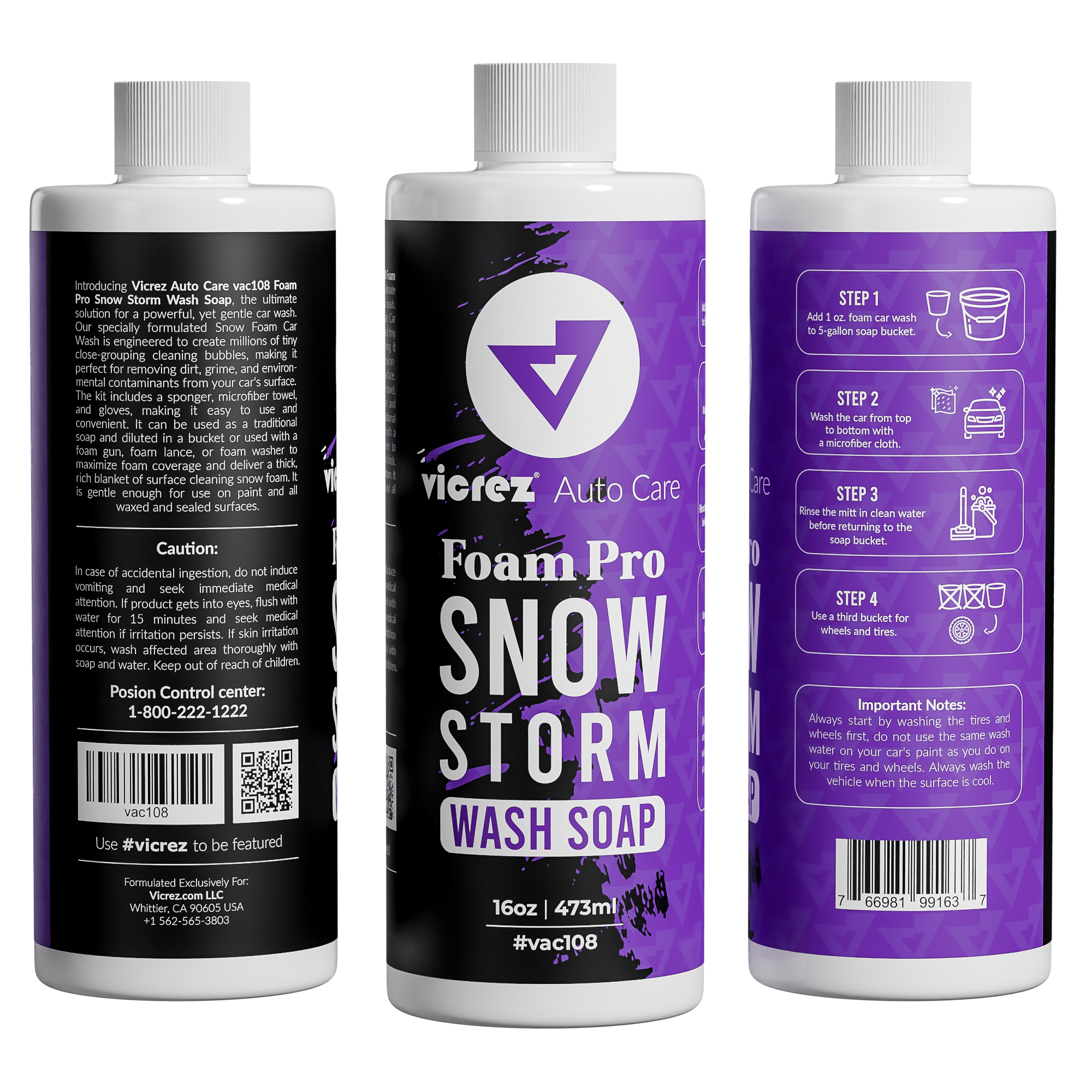 Vicrez Auto Care vac108 Foam Pro Snow Storm Wash Soap w/ Sponger