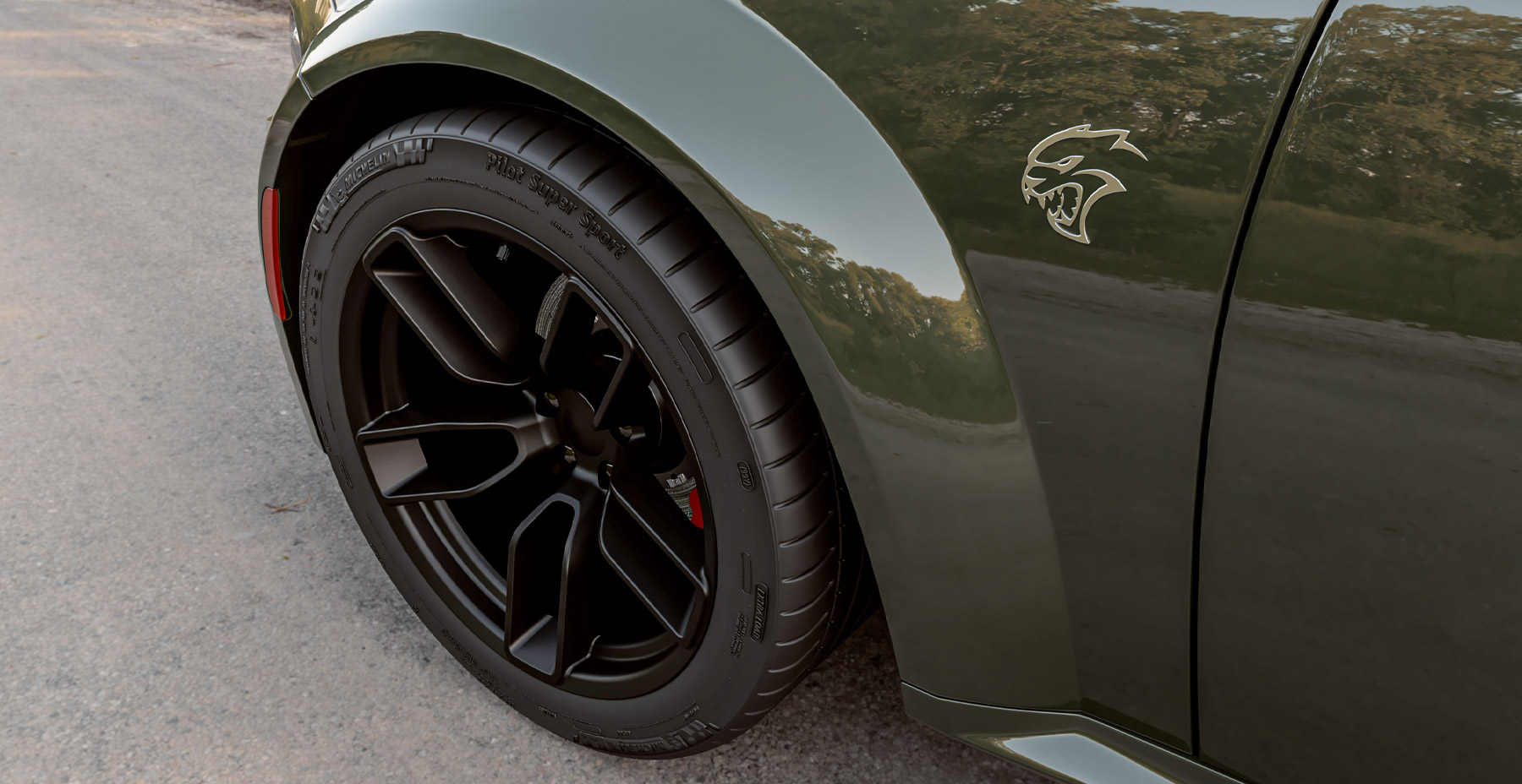 Green Dodge Charger Widebody x Hellcat Redeye Style Widebody Matte Black Wheel
