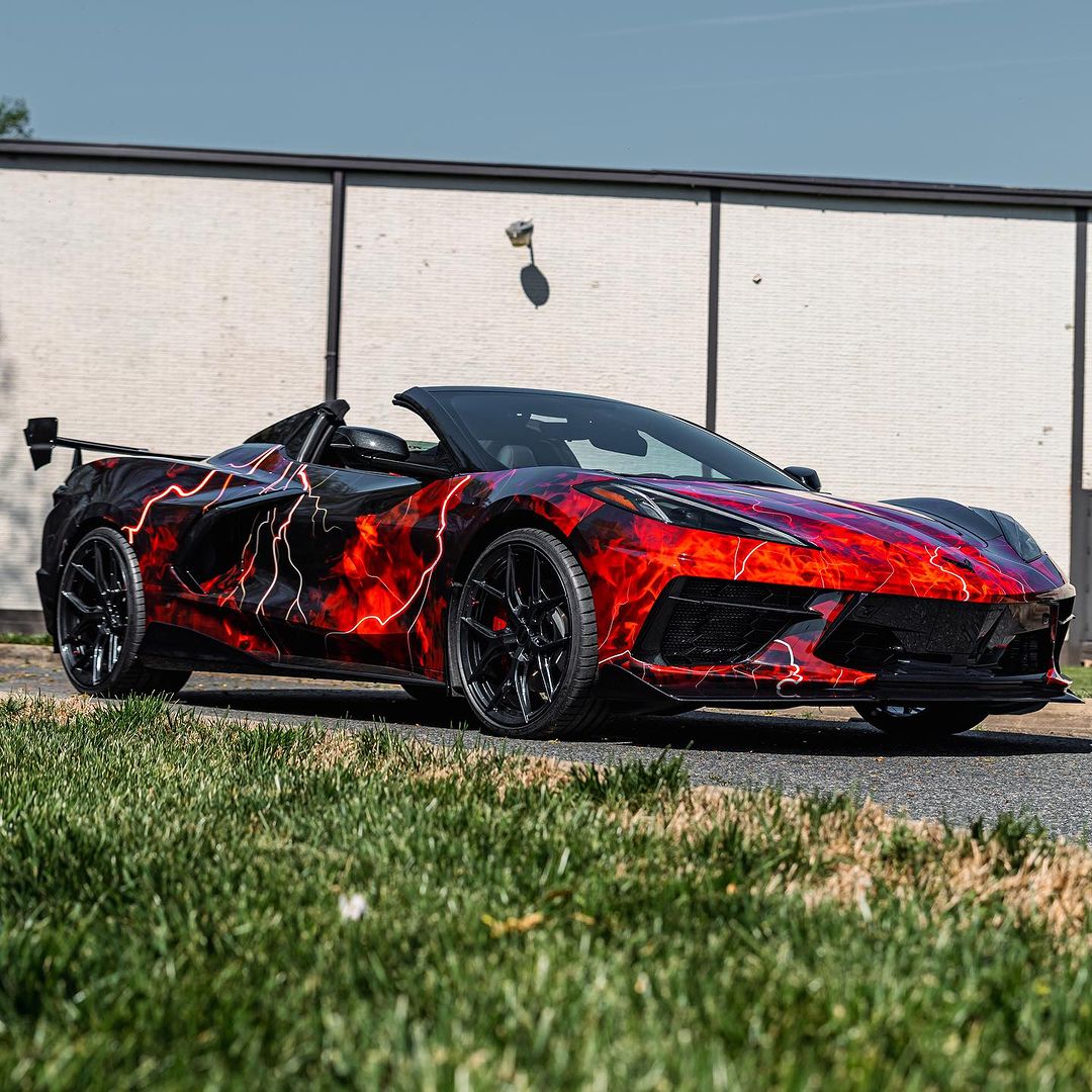 Vicrez Vinyl Car Wrap Film vzv10862 Red Lightning Fire Pattern