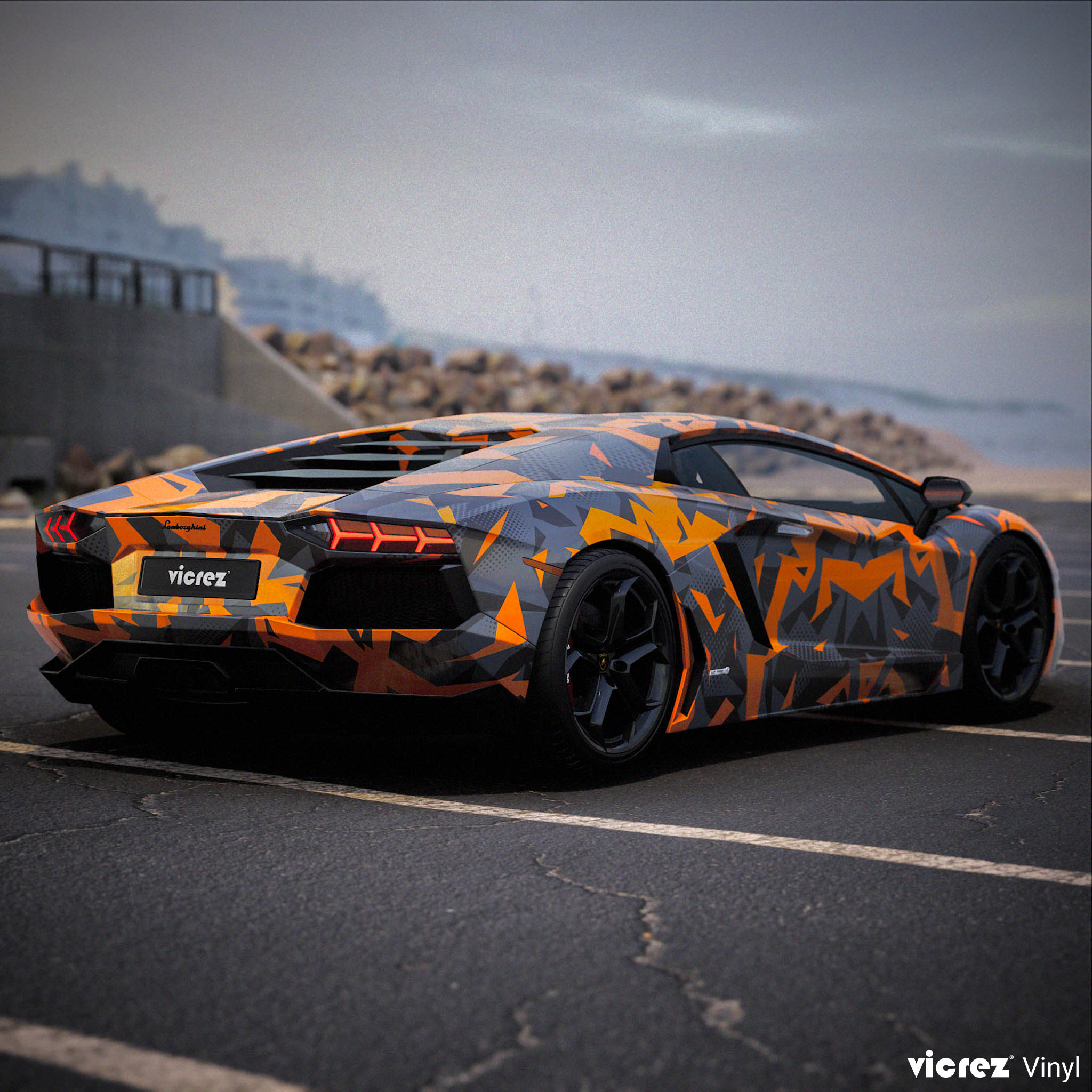 Vicrez Vinyl Car Wrap Film vzv10871 Orange Black Abstract Urban